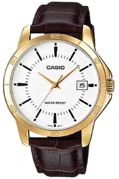 Casio MTP-V004GL-7AUDF - Analog Watch - Jam Tangan Pria - Strap Kulit - Cokelat Gold