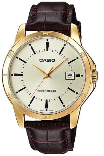 Casio MTP-V004GL-9AUDF - Analog Watch - Jam Tangan Pria - Strap Kulit - Cokelat Gold