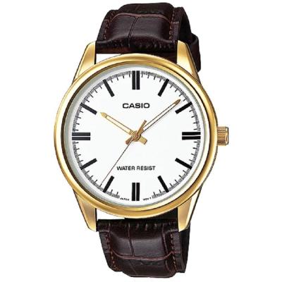 Casio MTP-V005GL-7AUDF - Analog Watch - Jam Tangan Pria - Strap Kulit - Gold Cokelat