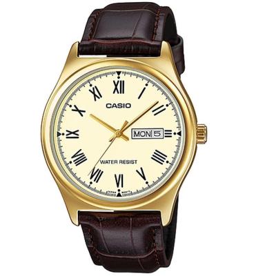 Casio MTP-V006GL-9BUDF - Analog Watch - Jam Tangan Pria - Genuine Leather Band - Cokelat Gold