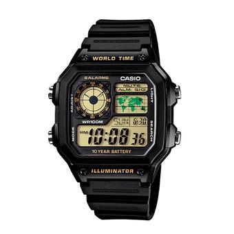 Casio Original Jam Tangan Pria - Hitam - Strap Rubber - AE-1200WH-1BV  