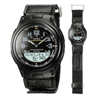 Casio Original Jam Tangan Pria Strap Canvas Dual Time AW-80V-1BV - Hitam  