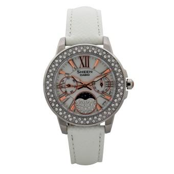 Casio Sheen Analog Jam Tangan Wanita - Strap Kulit - Putih - SHE-3506L-7AUDR  