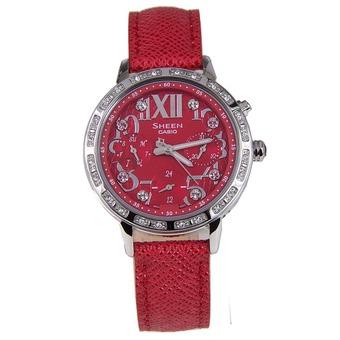 Casio Sheen - Jam Tangan Wanita - Merah - Kulit - SHE-3036L-4A  