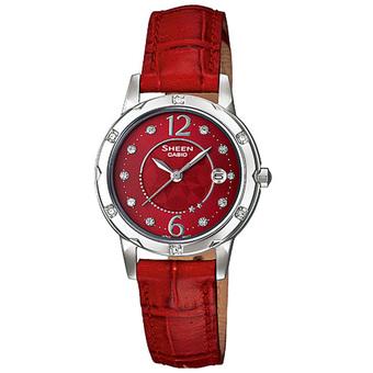 Casio Sheen - Jam Tangan Wanita - Merah - Kulit - SHE-4021L-4A  