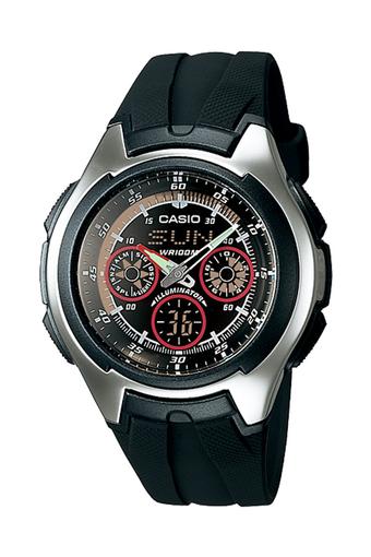 Casio Standard Analog Jam Tangan Pria - Hitam Merah - Strap Resin - AQ-163W-1B2V  