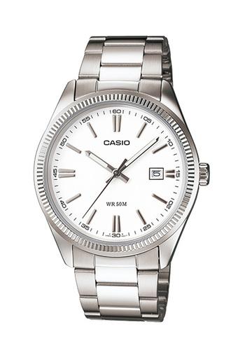 Casio Standard Jam Tangan Wanita dan Pria - Abu-abu Putih - Strap Stainless Steel - MTP-1302D-7A1V  