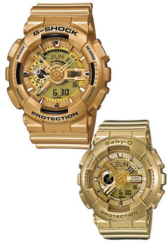 CasioCasio G-Shock and Baby-G Couple Gold Resin Strap Watches GA-110GD-9A & BA-111-9A  