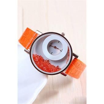 Casual Fashion Double Dial Flow Crystal Quartz Women's Wristwatch LC193 Orange  