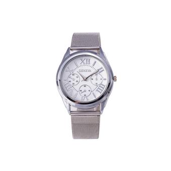 Casual Watch Unisex Wrist Watch Alloy Band Fake Small Dials Pattern (Silver)  