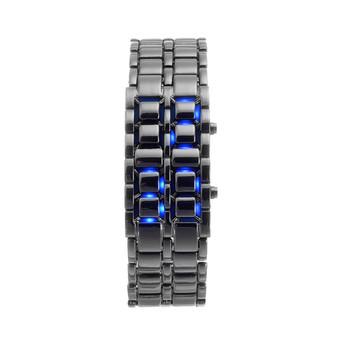 CatWalk Men Lava Samurai Binary LED Watch Steel Digital Wrist Watch Couple (Silver+Blue)(INTL)  