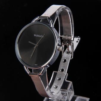 Chic Oversize Quartz Watch with Stainless Steel Narrow Band for Woman Black (Intl)  