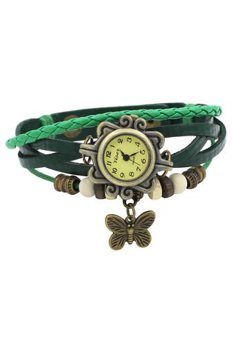 Chic Womens Artificial Leather Bracelet Butterfly Quartz Wrist Watch Green  