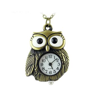 Classic Antique Owl Shaped Pocket Watch Long Chain Pendant Necklace (Intl)  