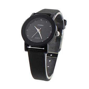 Classic Glass Stainless Leather Band Womens Quartz Watch (Black) (Intl)  