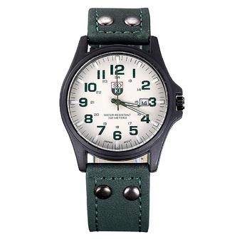 Classic Mens Daily Waterproof Date Faux Leather Strap Casual Sport Quartz Army Watch (Green) (Intl)  