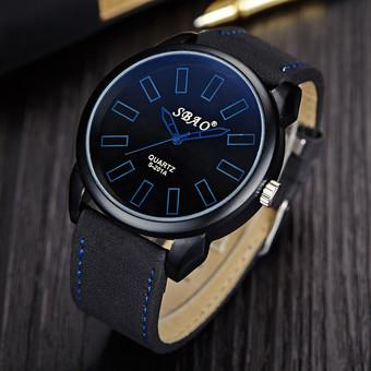 Classic Vintage Mens Waterproof Leather Strap Sport Quartz Army Watch Blue (Intl)  