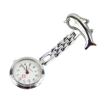 Cocotina Fashion Women Dolphin Clip Fob Brooch Pin Pendant Hanging Quartz Nurse Pocket Watch (Silver)  