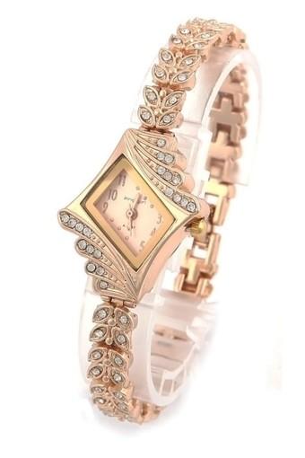 Cocotina Rhombic Quartz Rhinestone Crystal Wrist Watch - Gold  