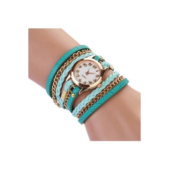 Cocotina Women Vintage Weave Wrap Rivet Sky Blue Faux-Leather Band Wrist Watch  