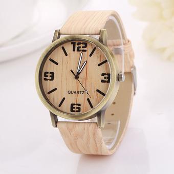 Cocotina Womens Vintage Wood Grain Wristwatch Unisex Fashion Quartz Watch - Beige  