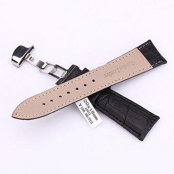 Cross-line Genuine Leather Butterfly Lock Strap Band Link Buckle +Strap Connector For Apple Watch Black 42mm - Intl  