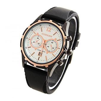 Curren 8066 Round Dial PU Leather Band Men's Wrist Watch with Calendar (Gold/White) (Intl)  