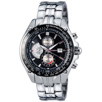 Curren 8083A Stainless Steel Strap Men's Business Calendar Watch Black and Silver (Intl)  