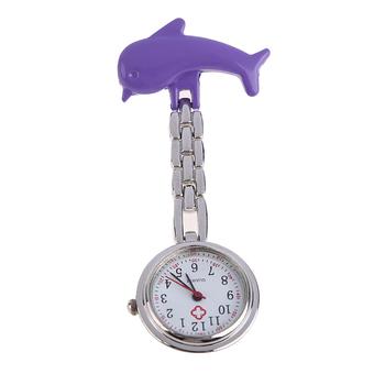 Cute Dolphin Nurse Fob Brooch Pendant Pocket Watch with Clip Purple  