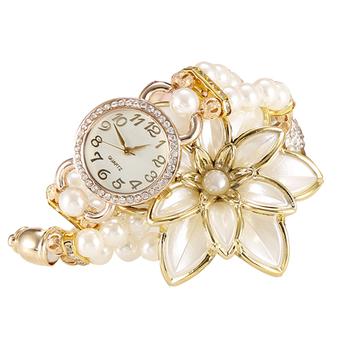 Cyber Beads Flower Chain Wrap Bracelet Women Quartz Watch Female Dress Wristwatches ( White )  