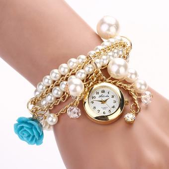 Cyber Faux Pearl Round Women Quartz Bracelet Wrist Watch (Blue)  