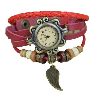 Cyber Quartz Synthetic Leather Bracelet Women Wrist Watch (Red)  