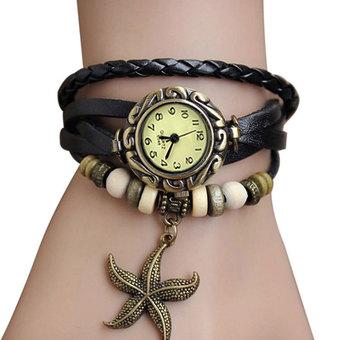 Cyber Quartz Weave Wrap Leather Bracelet Wrist Watch (Black)  