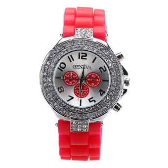 Cyber Student Grils Casual Wristwatch Rhinestone Women Quartz Watch Fashion (Red)  