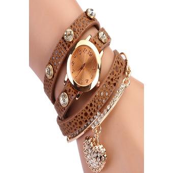 Cyber Women Casual Watches Crystal Faux Leather Strap Long Chain Quartz Watches (Brown)  