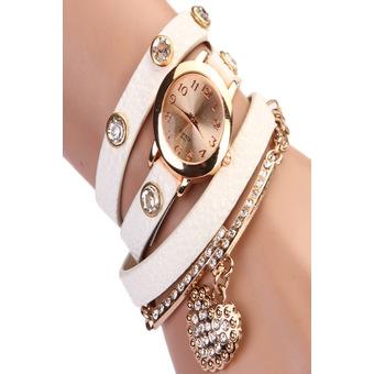 Cyber Women Casual Watches Crystal Faux Leather Strap Long Chain Quartz Watches (White)  