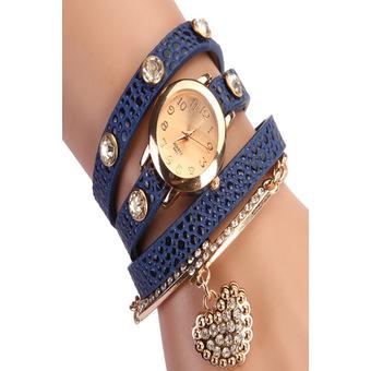 Cyber Women Casual Watches Crystal Faux Leather Strap Long Chain Quartz Watches (Dark Blue)  