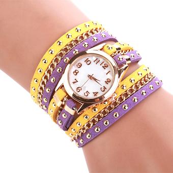 Cyber Women rivet Punk Three Strap Chain Watch Wrap Circle Wristwatch  