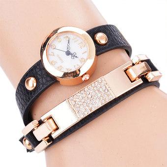 Cyber Women's PU Leather Strap Watch Screw Rivets Bracelet Watch ( Black )  