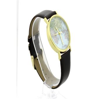 Cyber World Map Women's Black Leather Strap Watch(Black)  