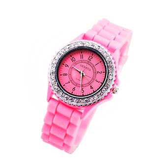 Diamond Girls Silicone Jelly Quartz Analog Sports Wrist Women Watch (Pink)  