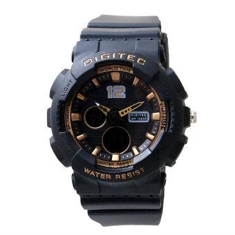 Digitec Women's - Jam Tangan Wanita - DG 2091 Hitam Jarum Gold - Karet - Dual Time  