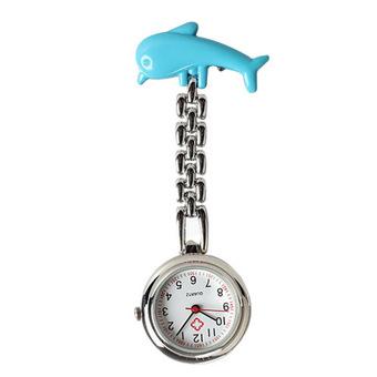 Dolphin Nurse Table Pocket Watch with Clip Brooch Chain Quartz Lovely (Intl)  