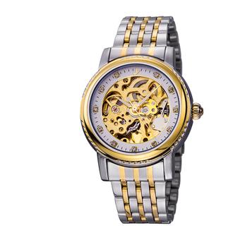 ELENXS Men Automatic Mechanical Watch Waterproof Hollow Out Watch golden+white (Intl)  