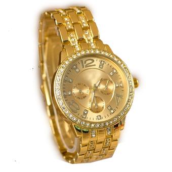 ETOP Gold Crystal Quartz Rhinestone Date Lady Women Wrist Watch (Gold) (Intl) (Intl)  