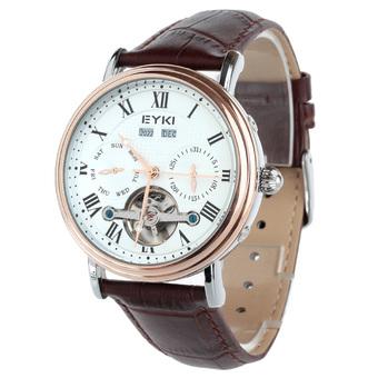 EYKI EEFLEFL8830L-SRG0107 Men's Luxury Tourbillon Style Genuine Leather Roman Numbers Dial Auto Mechanical Wrist Watch - Brown+Rose gold+White (Intl)  