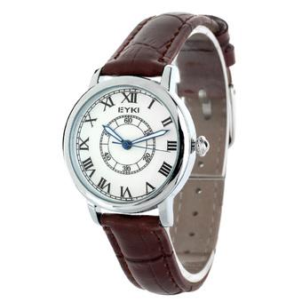 EYKI EET8856LS-S0107 Fashion Couple PU Leather Roman Numerals Dial Quartz Wrist Watch - Brown + White(For Women) (Intl)  