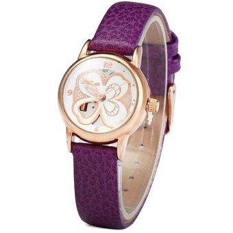 Elegant Tine TE-5008L Noble Four-leaf Clover Stainless Steel Water Resistant Women Quartz Watch (Purple) - Intl  