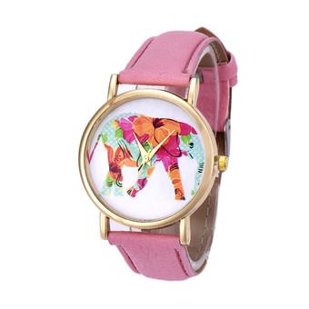 Elephant Pattern Leather Band Analog Quartz Vogue Wrist Watch (Pink) - Intl  