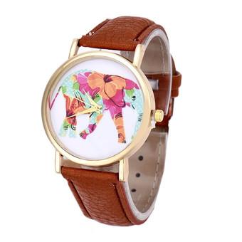 Elephant Pattern Leather Band Analog Quartz Vogue Wrist Watch Brown (Intl)  